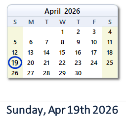 19 April 2026 calendar