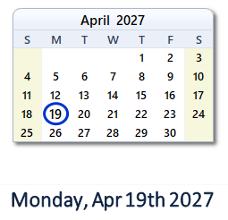19 April 2027 calendar