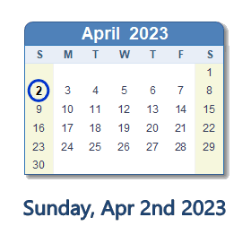 2 April 2023 calendar