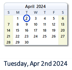 2 April 2024 calendar