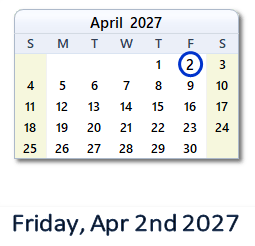 2 April 2027 calendar