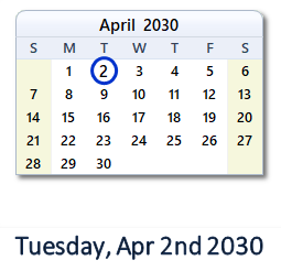 April 2, 2030 calendar