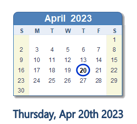 April 20, 2023 calendar