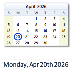 April 20, 2026 calendar