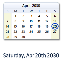 April 20, 2030 calendar