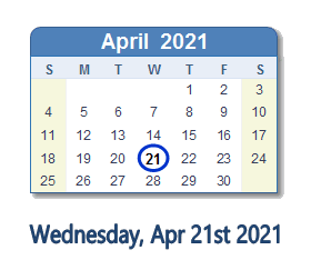21 April 2021 calendar