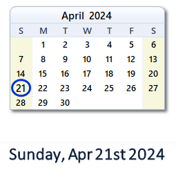 21 April 2024 calendar