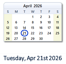21 April 2026 calendar