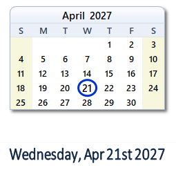 April 21, 2027 calendar