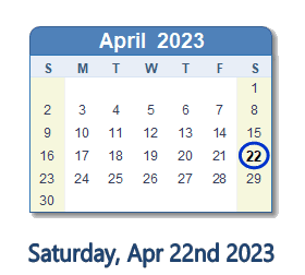 April 22, 2023 calendar