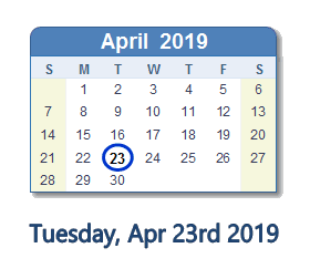 April 23, 2019 calendar