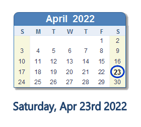 April 23, 2022 calendar