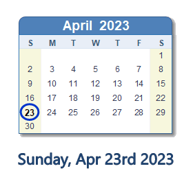 23 April 2023 calendar
