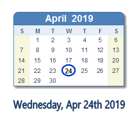 April 24, 2019 calendar