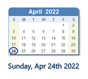 24 April 2022 calendar