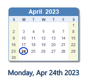 April 24, 2023 calendar