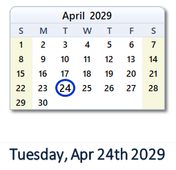 April 24, 2029 calendar