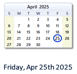 25 April 2025 calendar