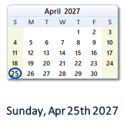 April 25, 2027 calendar
