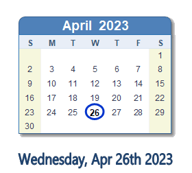26 April 2023 calendar