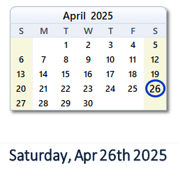 26 April 2025 calendar