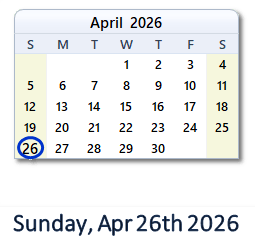 26 April 2026 calendar
