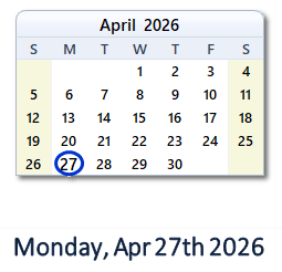 27 April 2026 calendar