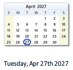 27 April 2027 calendar