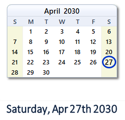 April 27, 2030 calendar