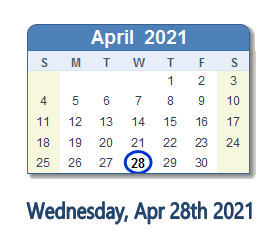 28 April 2021 calendar