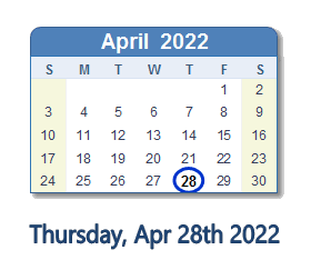 April 28, 2022 calendar