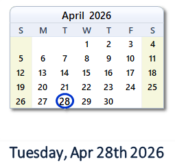 28 April 2026 calendar