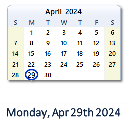 April 29, 2024 calendar