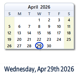 April 29, 2026 calendar