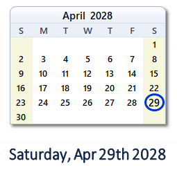 April 29, 2028 calendar