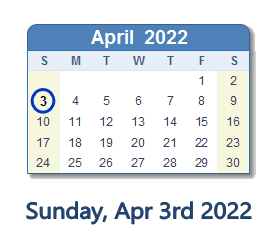 3 April 2022 calendar