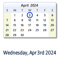 April 3, 2024 calendar