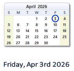 3 April 2026 calendar