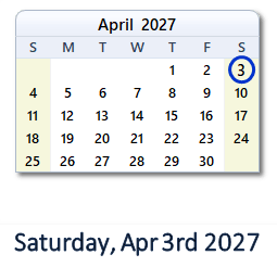 3 April 2027 calendar