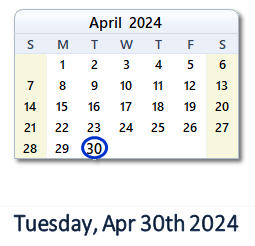 30 April 2024 calendar