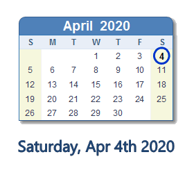 April 4, 2020 calendar