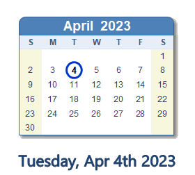 4 April 2023 calendar