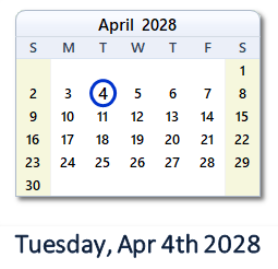 April 4, 2028 calendar