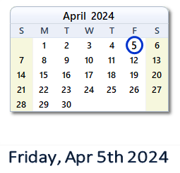 5 April 2024 calendar