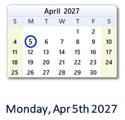 5 April 2027 calendar