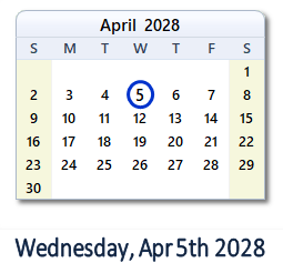 April 5, 2028 calendar