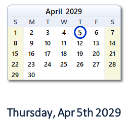 April 5, 2029 calendar