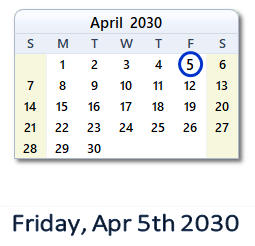 April 5, 2030 calendar