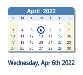 April 6, 2022 calendar