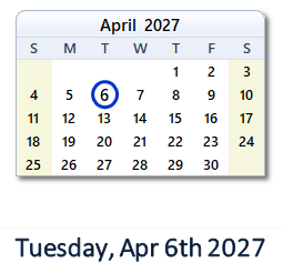 6 April 2027 calendar